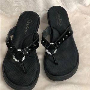 Black Patent Leather silver studded wedges